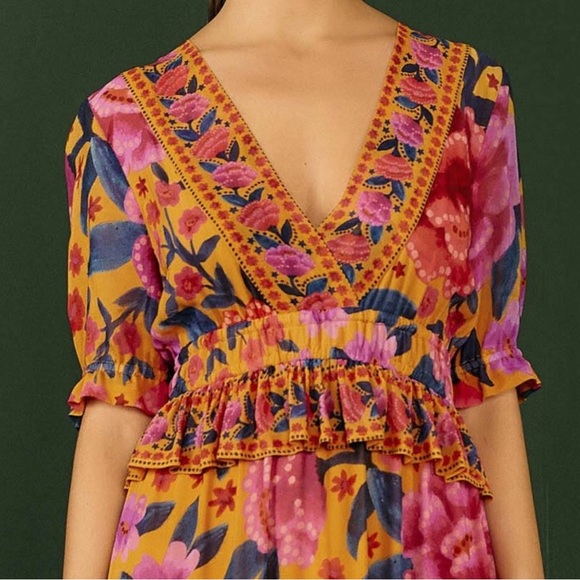 FARM RIO | FLORAL DREAM MAXI DRESS | Small | Anthropologie | Tiered Gown - Picture 7 of 10